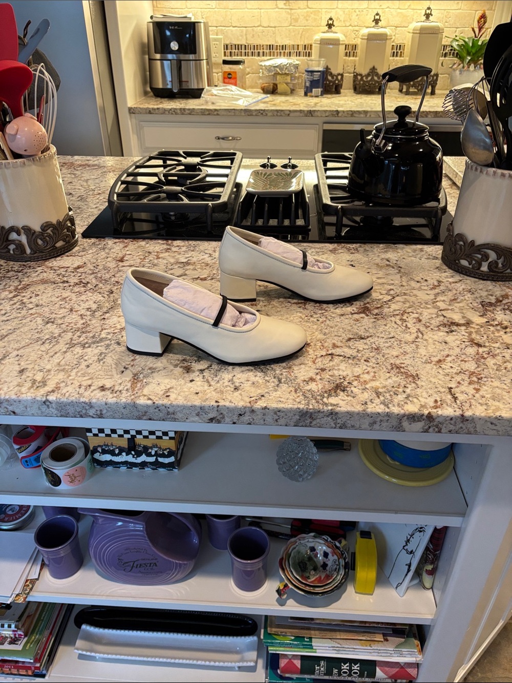 Seychelles Cream Block Heel Loafers with Black Trim